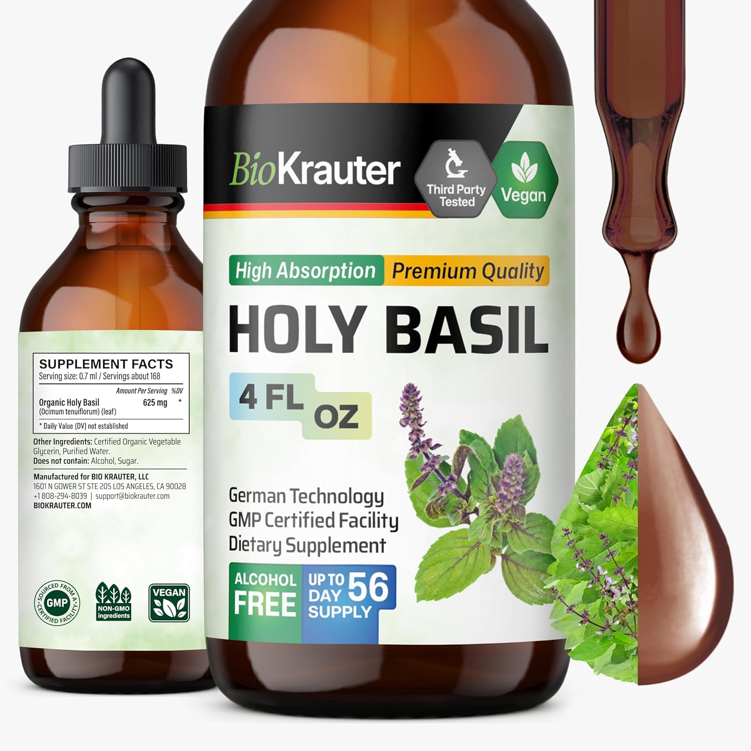 Bio Krauter Holy Basil Liquid Extract front view 4 fluid ounces