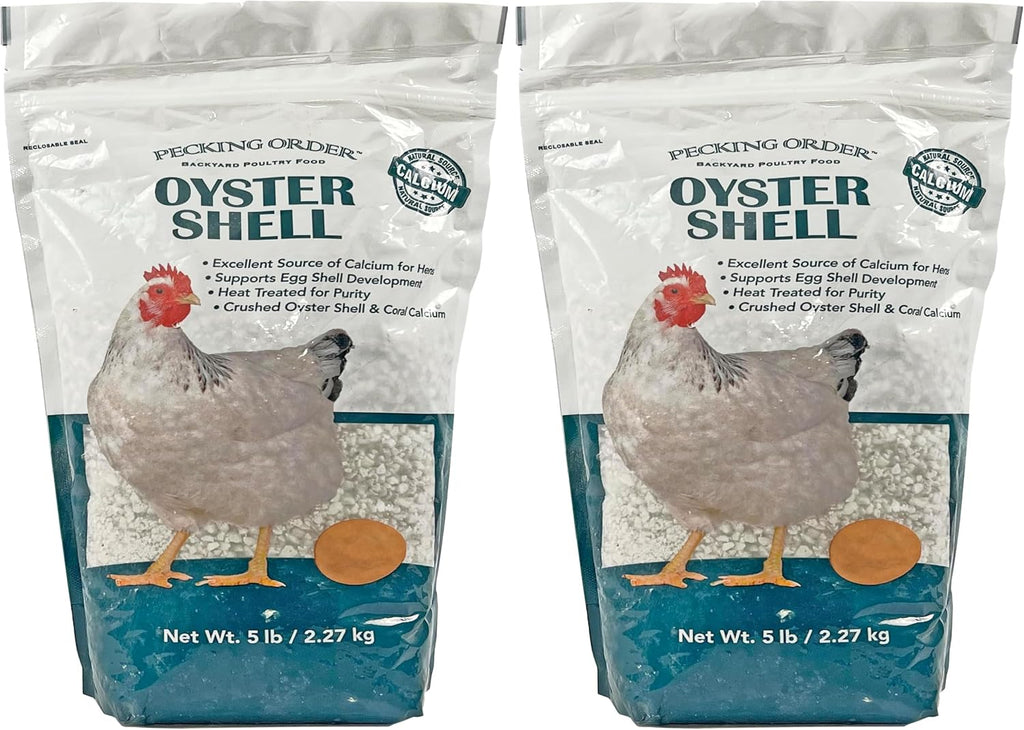 Back of Pecking Order oyster shell bag showing USA supplement details
