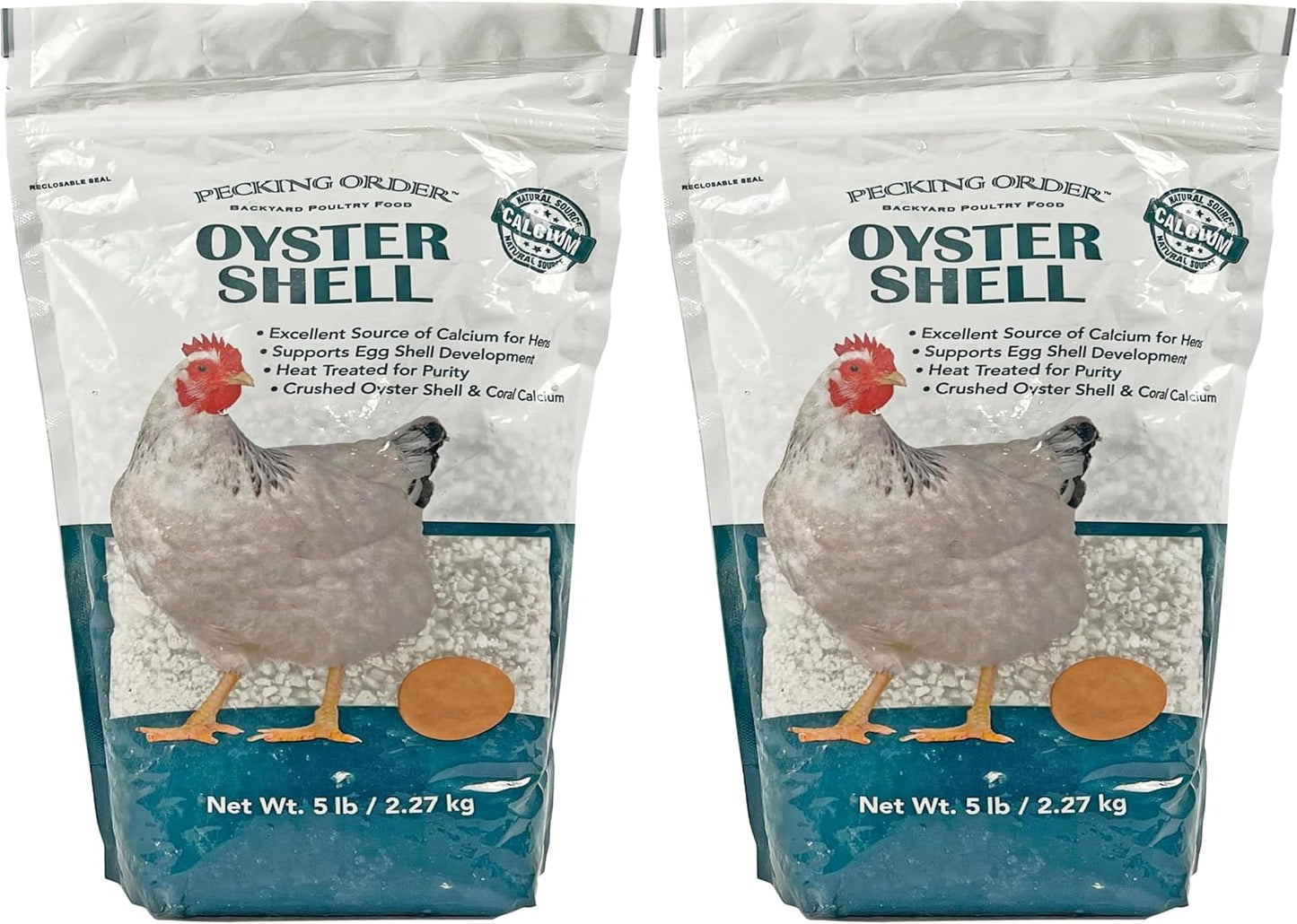 Close up product view of the premium bioavailable calcium supplement for backyard laying hens