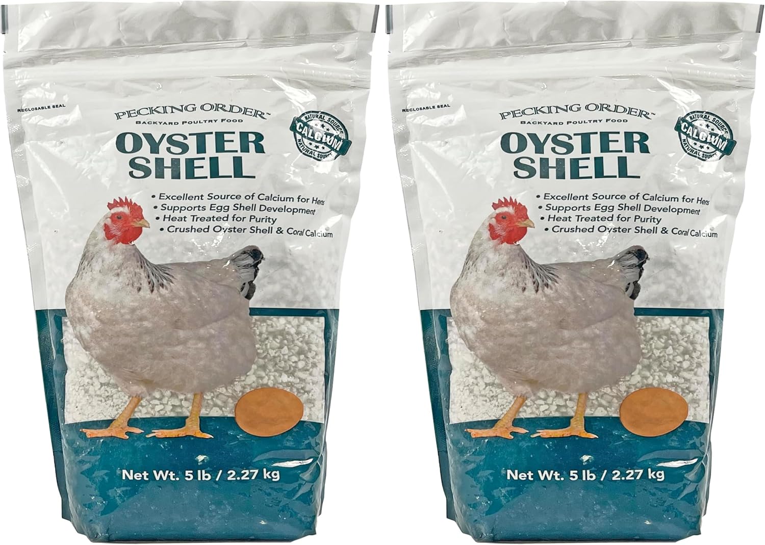Close up product view of the premium bioavailable calcium supplement for backyard laying hens