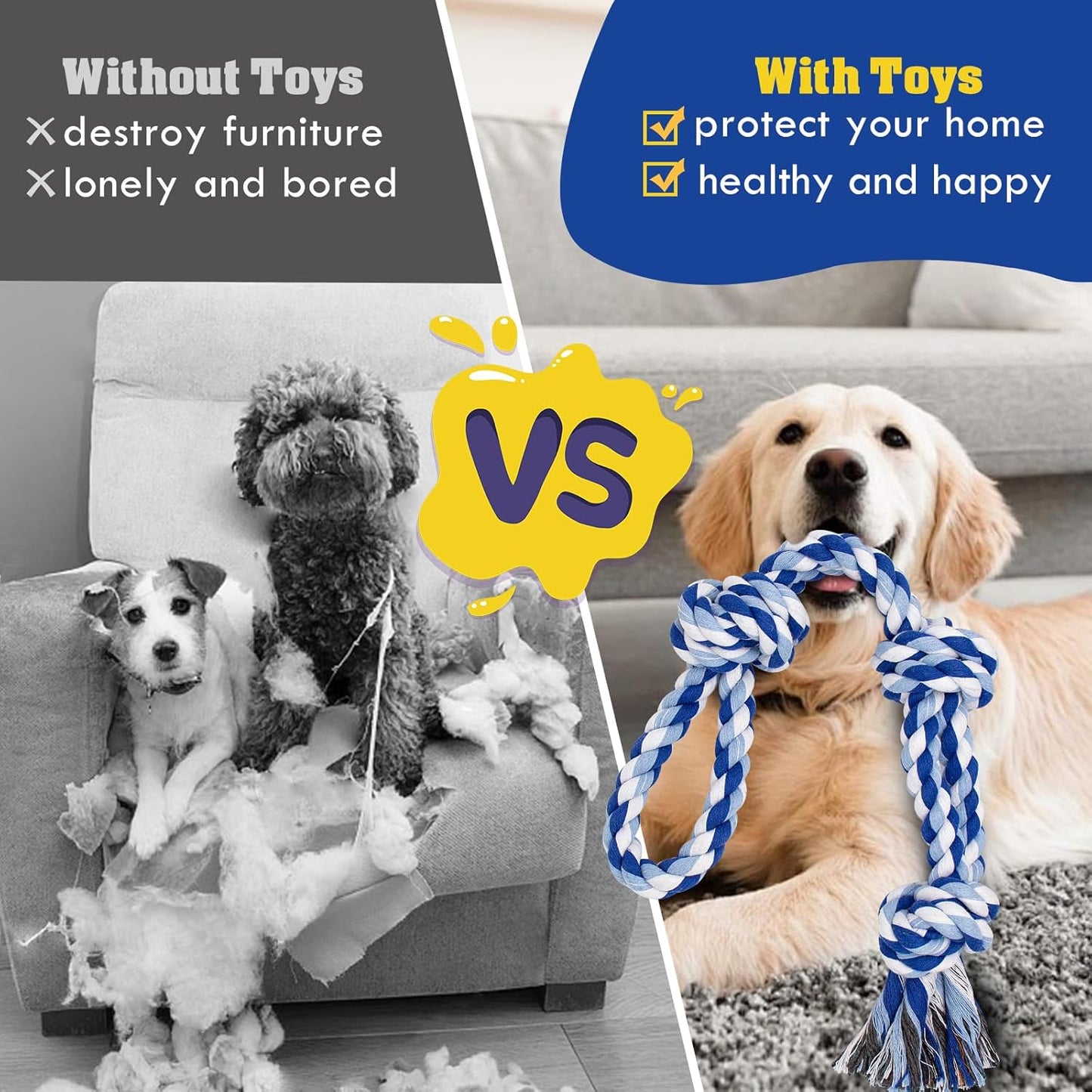 Interactive heavy duty pet rope toy set imported for medium and large dogs