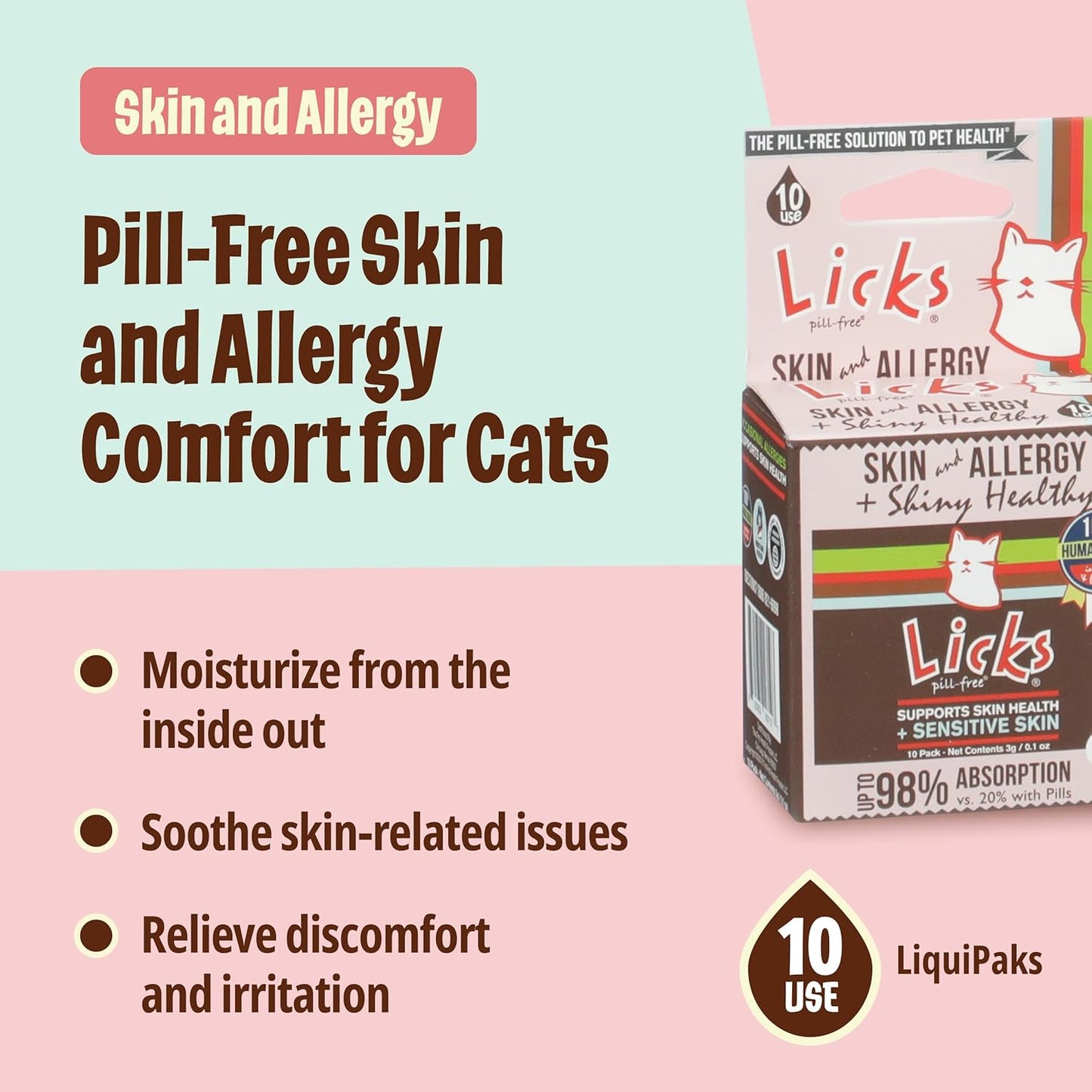 Cat allergy gel containing turmeric and vitamin c to relieve dry itchy skin.