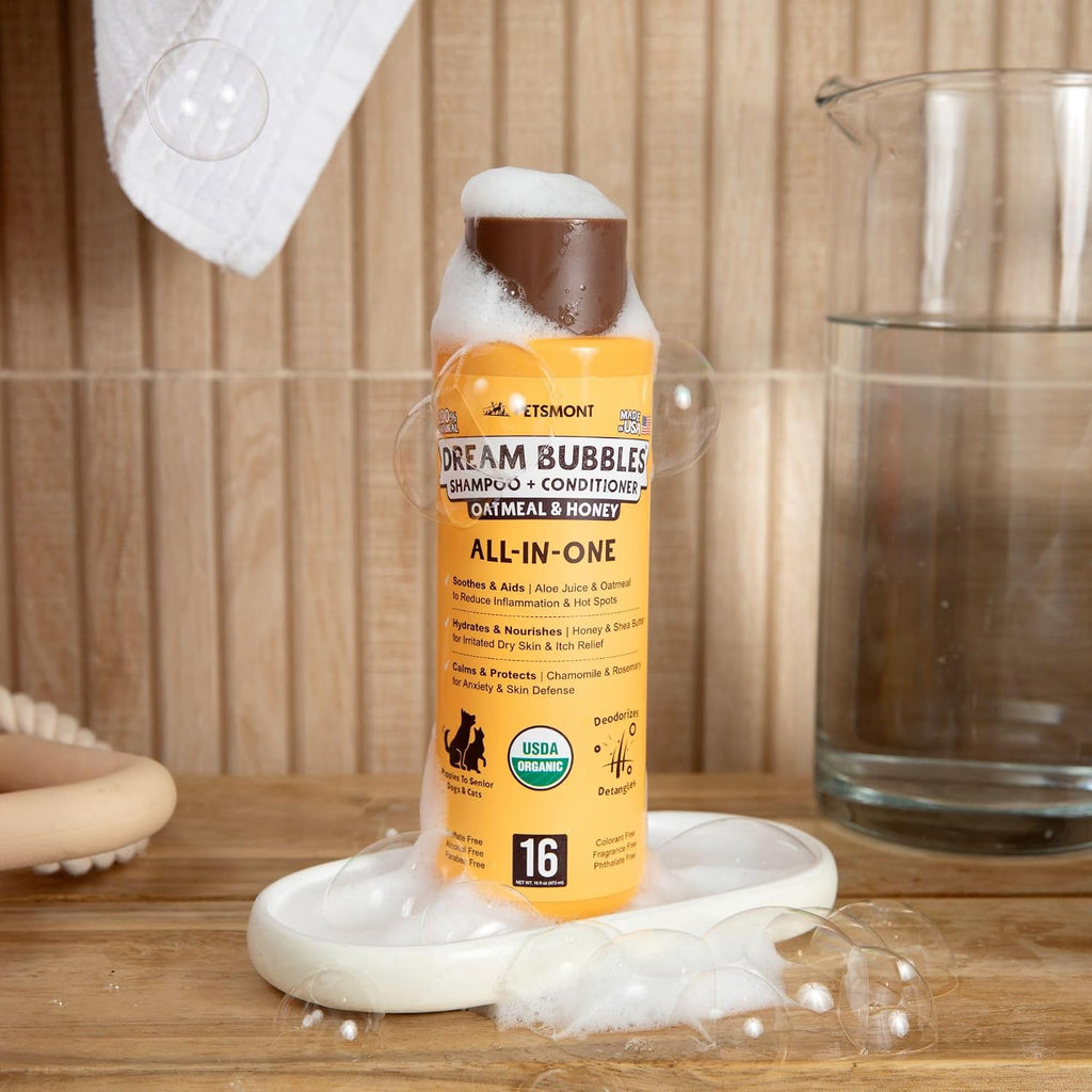 Petsmont honey and aloe vera pet deodorizing shampoo back label details