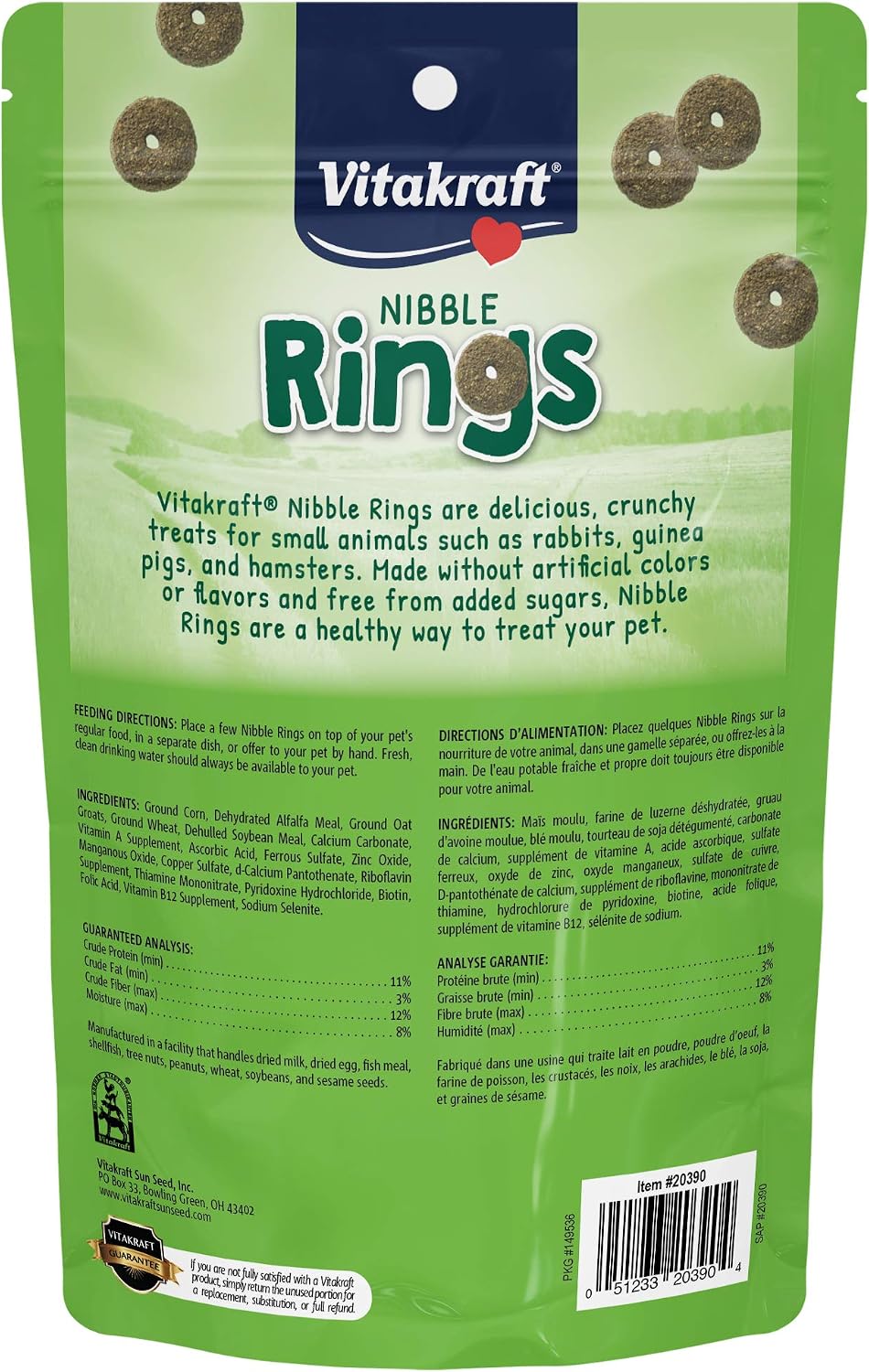 Vitakraft small pet crunchy snack bag showing product features.