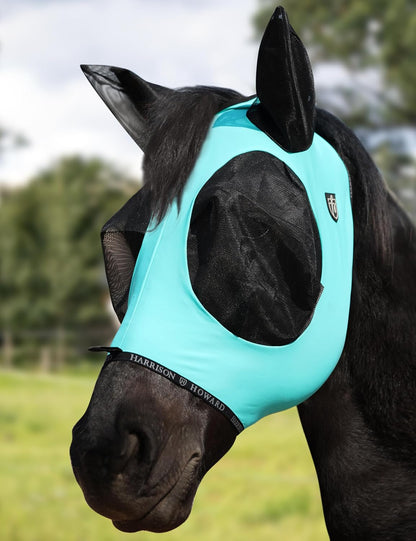 Harrison Howard horse fly mask turquoise green front view