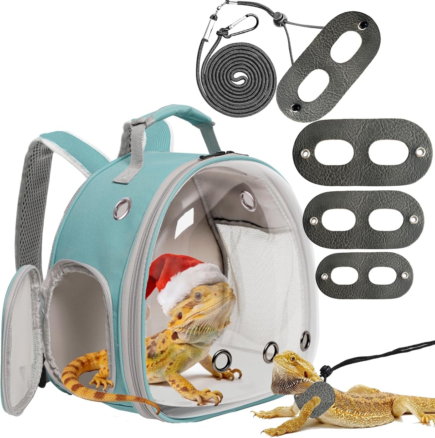Leopard Gecko Portable Carrier with Leather Harness and Leash Set,Small Animal Travel Cage with Transparent Window,Lizard Carrier for Hamster Rabbit Gerbil Hedgehog Sugar Glider - Image 12
