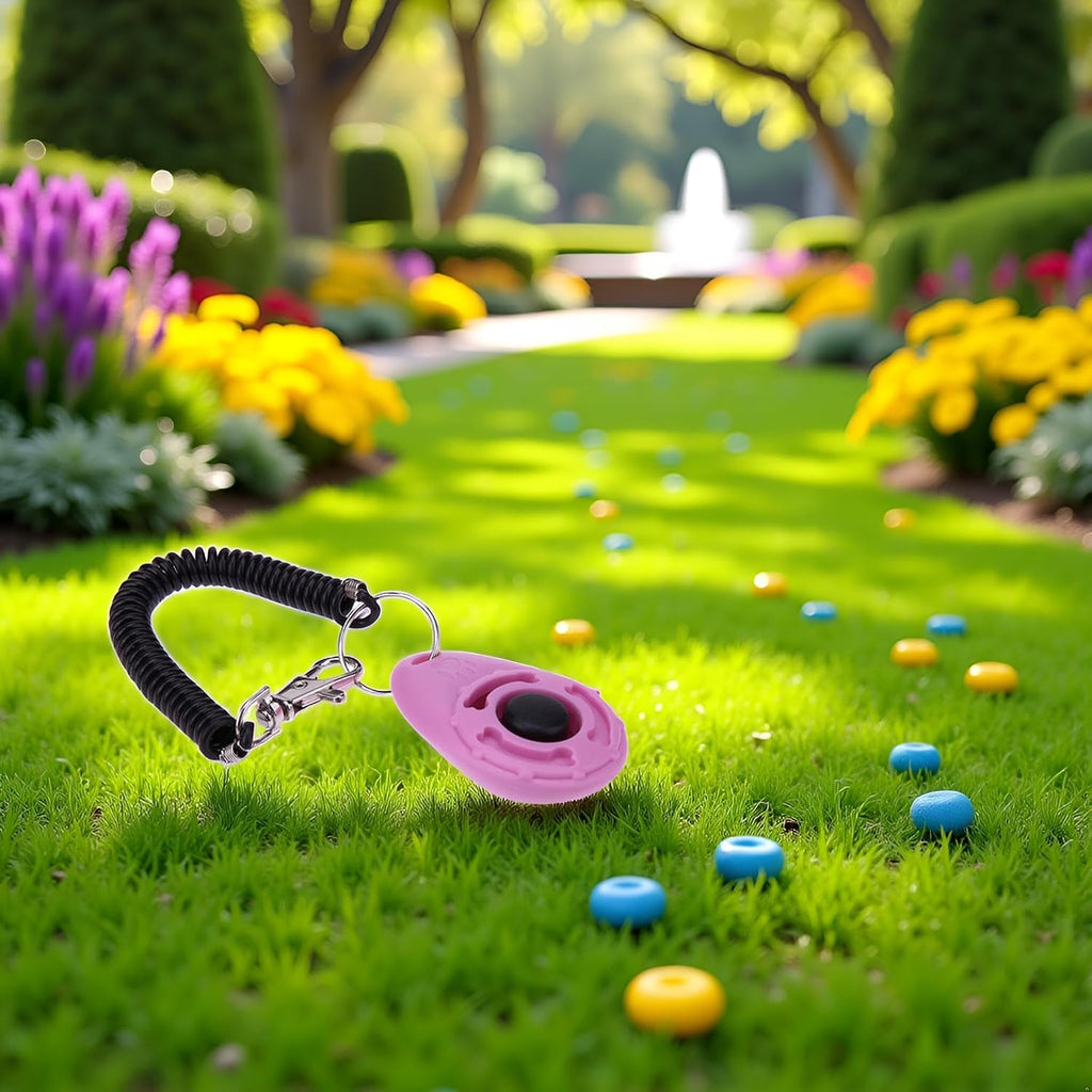 Pink animal training clicker device comfortable for all hand sizes
