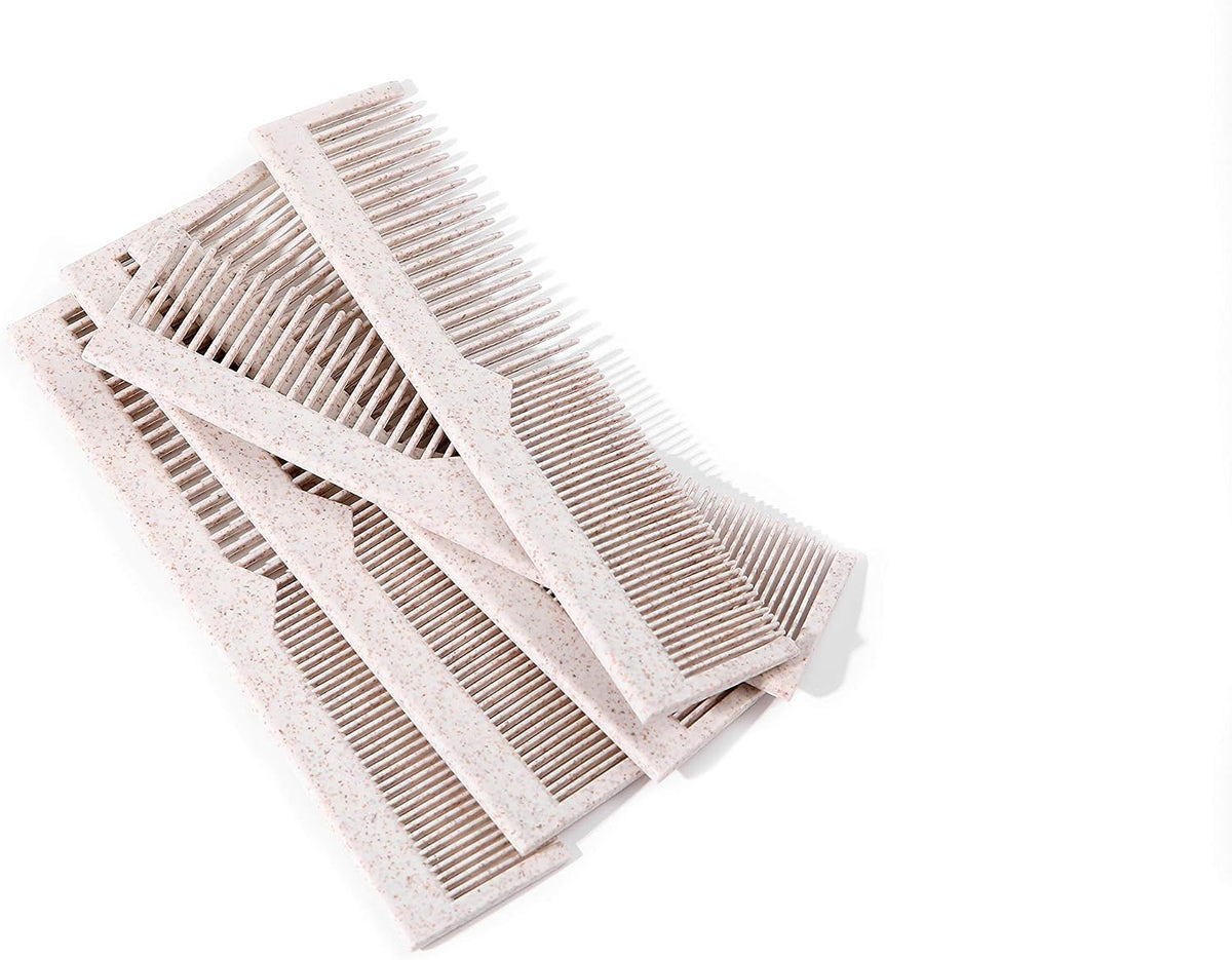 Eco friendly individually wrapped pocket combs showing the recyclable paper sleeves