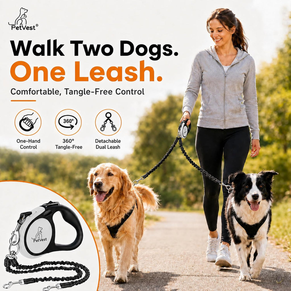 PetVest dual leash showing independent cord extension