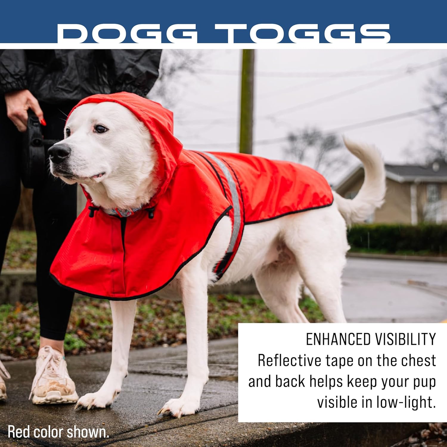 Lightweight blue pet slicker from Frogg Toggs illustrating full body water resistant coverage.