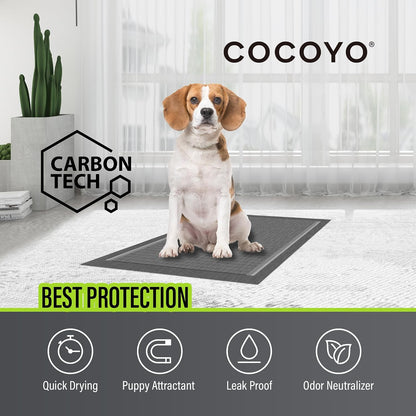 COCOYO charcoal dog pee pads showing the five layer absorption technology