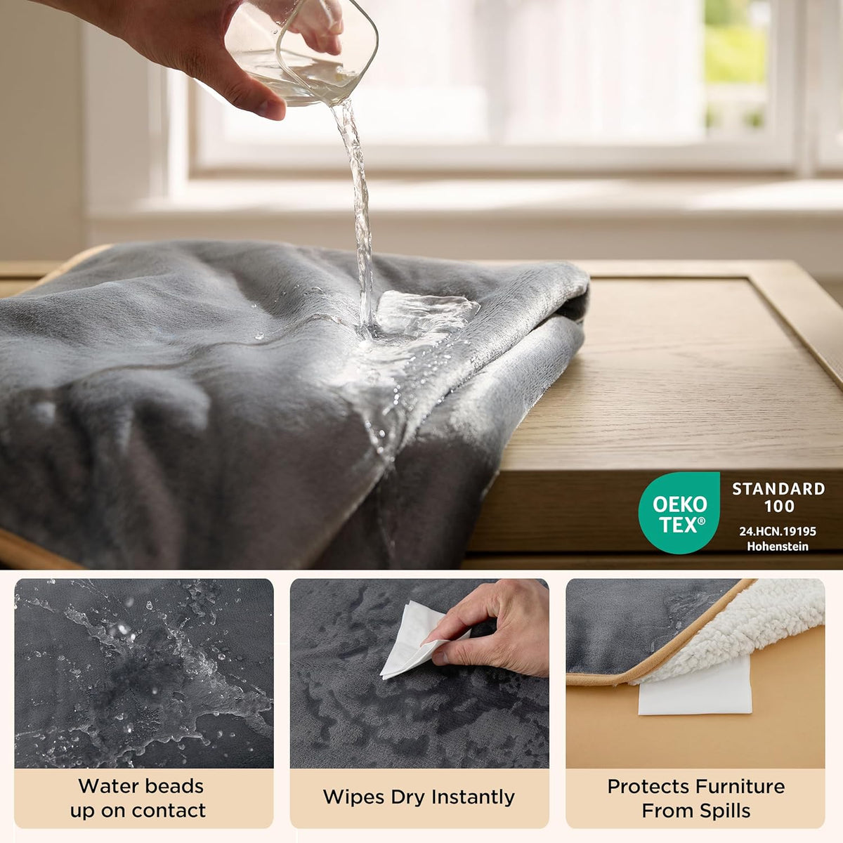 Bedsure small grey pet blanket protecting a living room couch