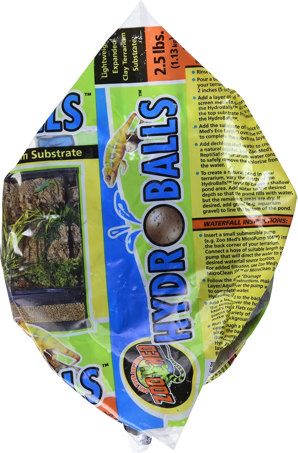 Zoo Med HydroBalls packaging showcasing key features for naturalistic terrariums