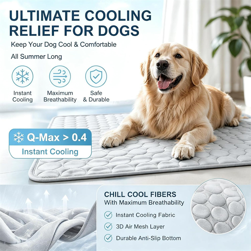 Somoya pet cooling mat placed inside a dog crate for summer
