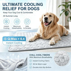 Somoya pet cooling mat placed inside a dog crate for summer