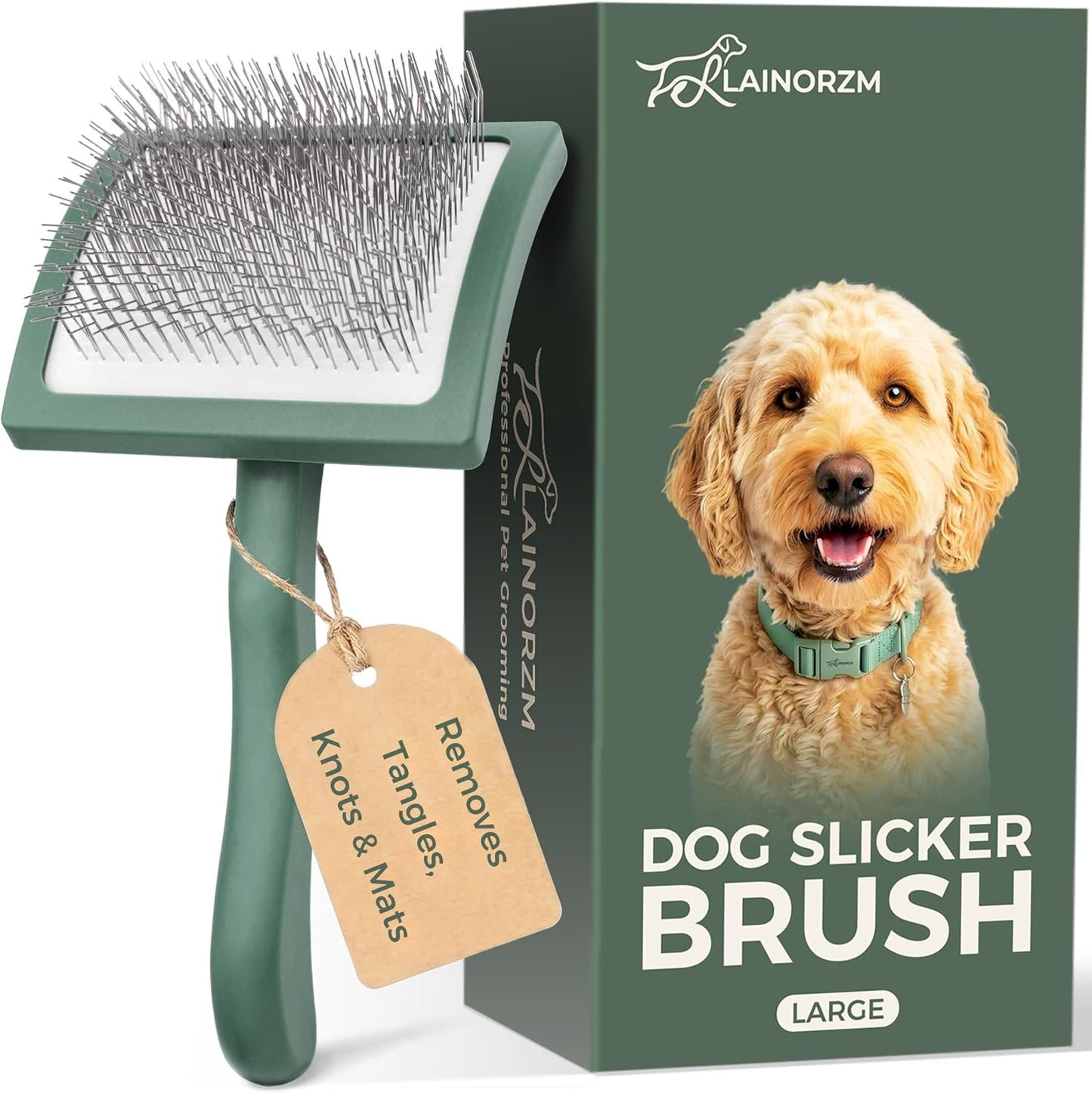 Flying Pawfect long pin doodle slicker brush front view for professional dog grooming.