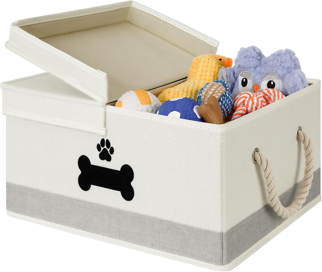 Dog Toy Basket with Lid, Dog Basket for Toys, Dogs Toy Box with Cotton Rope Handles, Collapsible Storage Bins for Pet Toys, Dogs Storage Organizer, Beige - Image 11