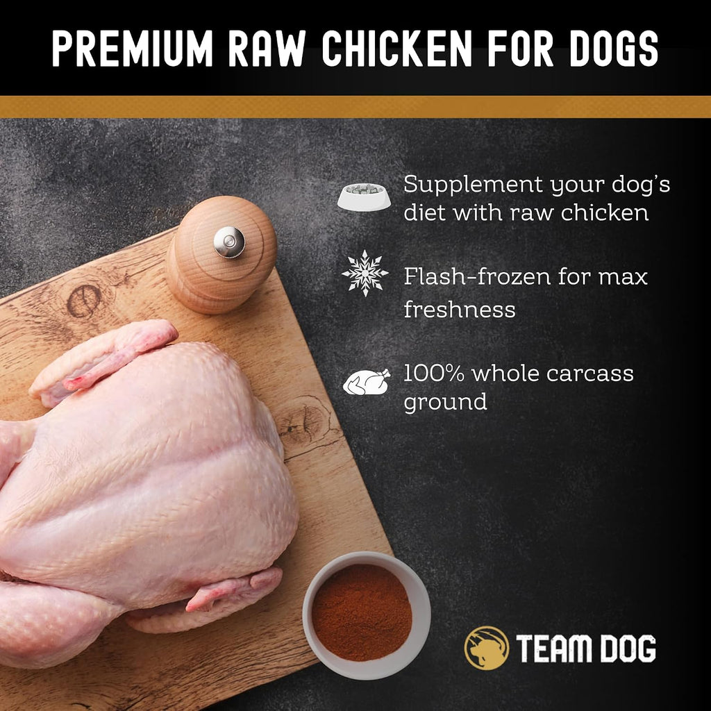 Team Dog USA sourced raw chicken dog food packaging