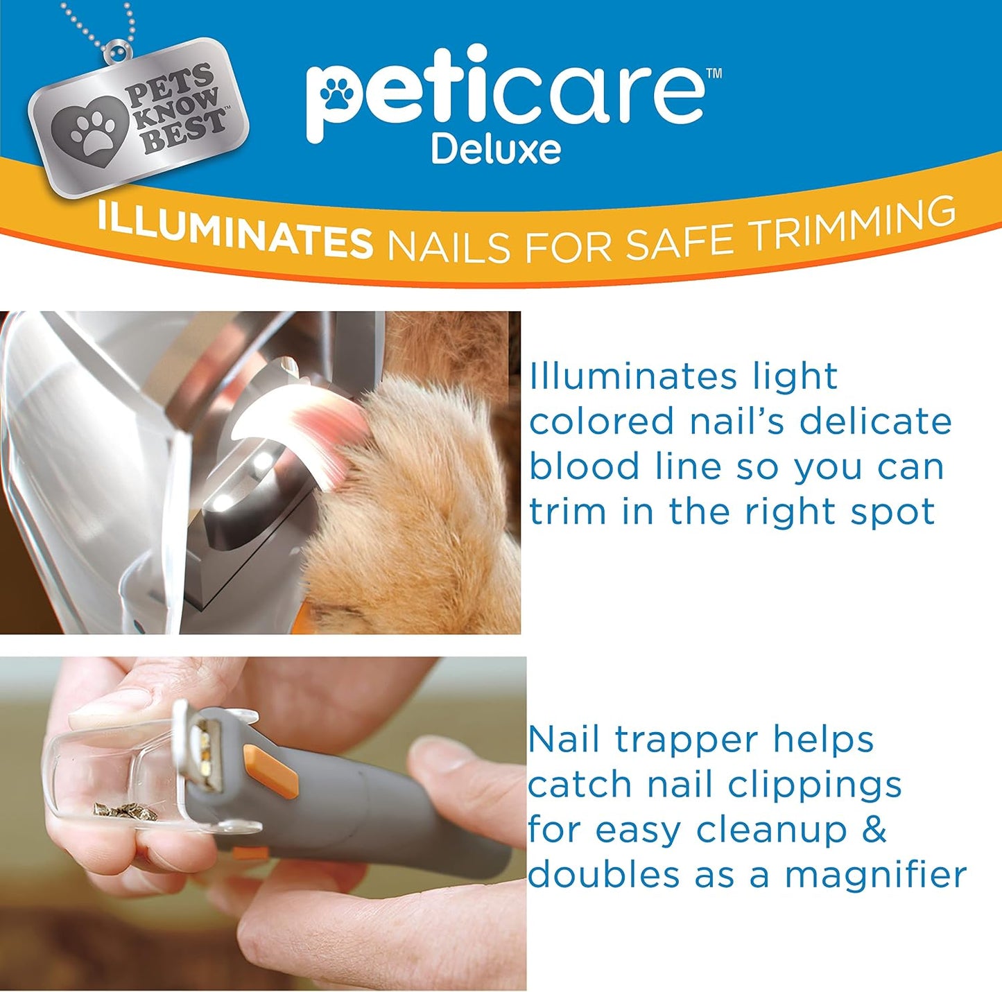 Peticare pet grooming tool with 5x magnification lens