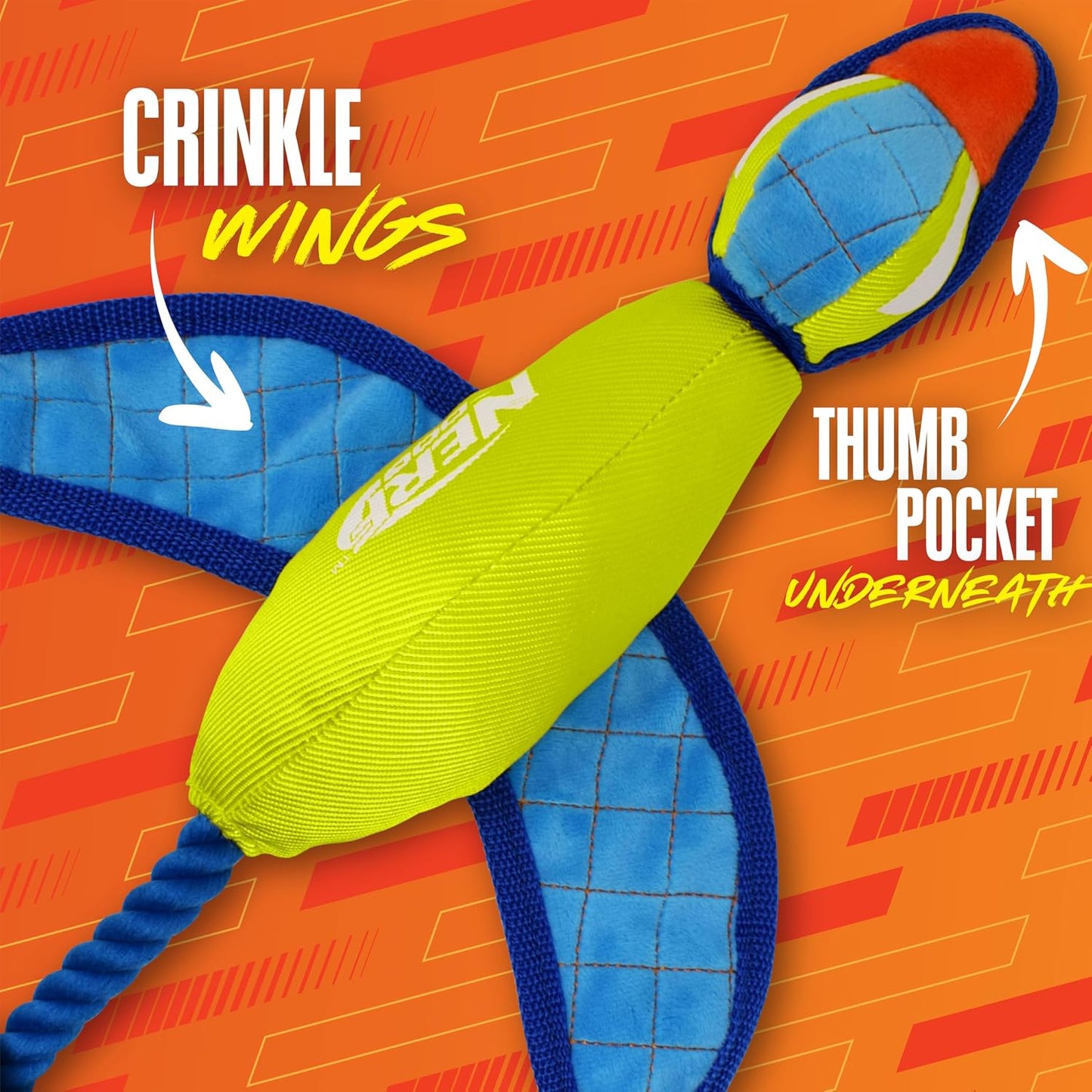 Nerf Dog launching duck showing the elastic slingshot handle