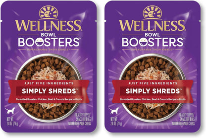 Wellness Bowl Boosters Simply Shreds Variety Pack Wet Dog Food Topper for Small, Medium, and Large Breeds, Grain Free, Natural, Chicken Recipes, 2.8 oz, Pack of 12 Pouches - Image 15