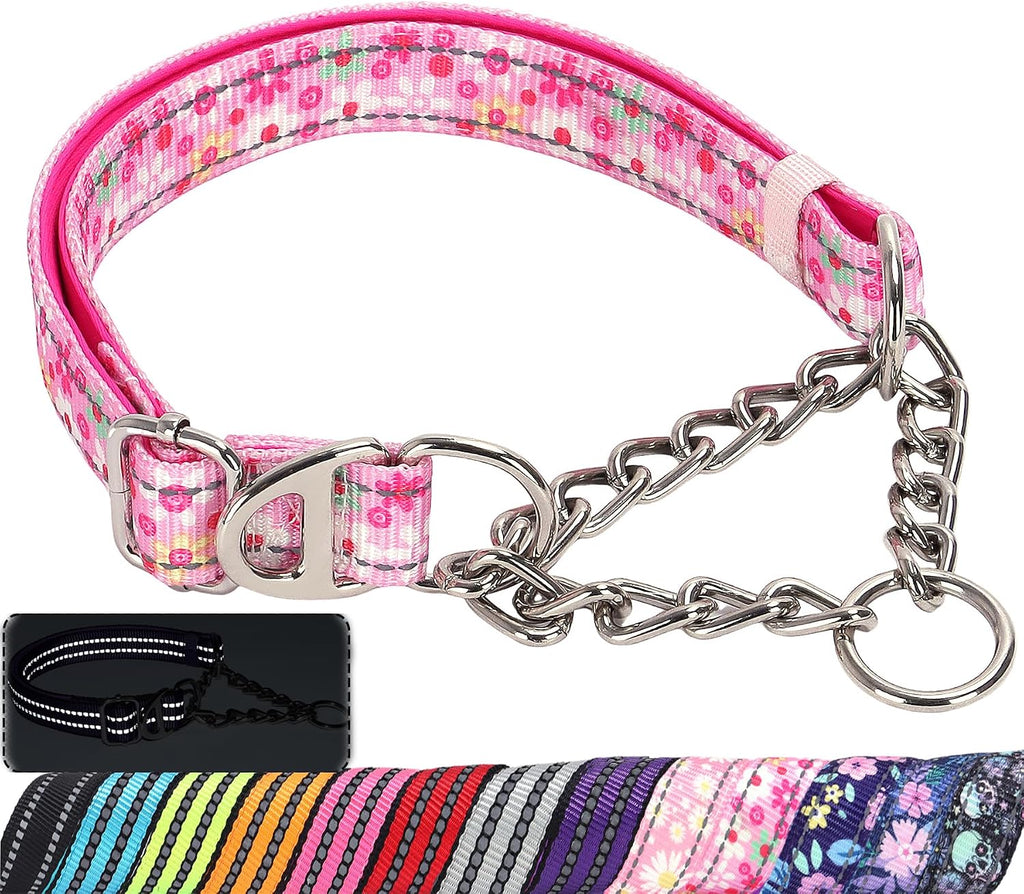 Martingale Dog Collar with Steel Chain, Reflective Choke Collar with Soft Padded- Adjustable No Pull with Bohemia Flower for Training Large Dogs Pet Collars for WalkingL - Image 14