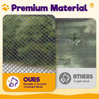 Portable cat playpen pop up mesh tunnel system layout on a backyard lawn.