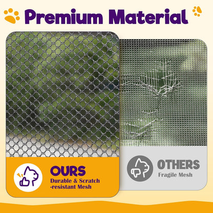 Portable cat playpen pop up mesh tunnel system layout on a backyard lawn.