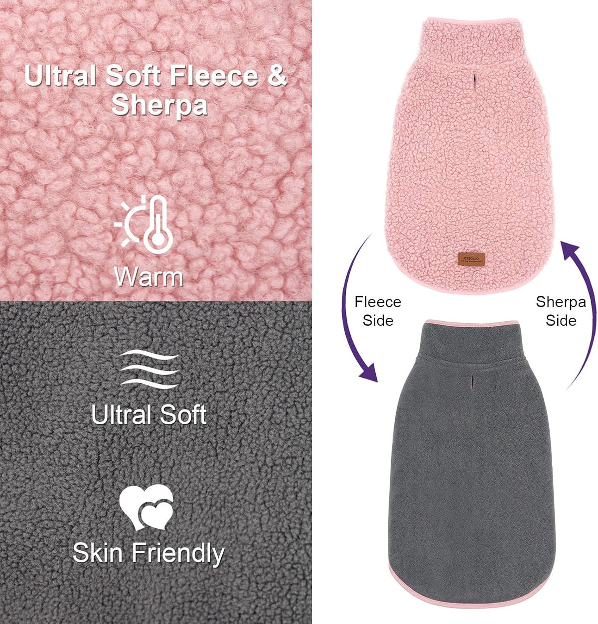 Side view of Cyeollo sherpa dog coat with adjustable neck strap