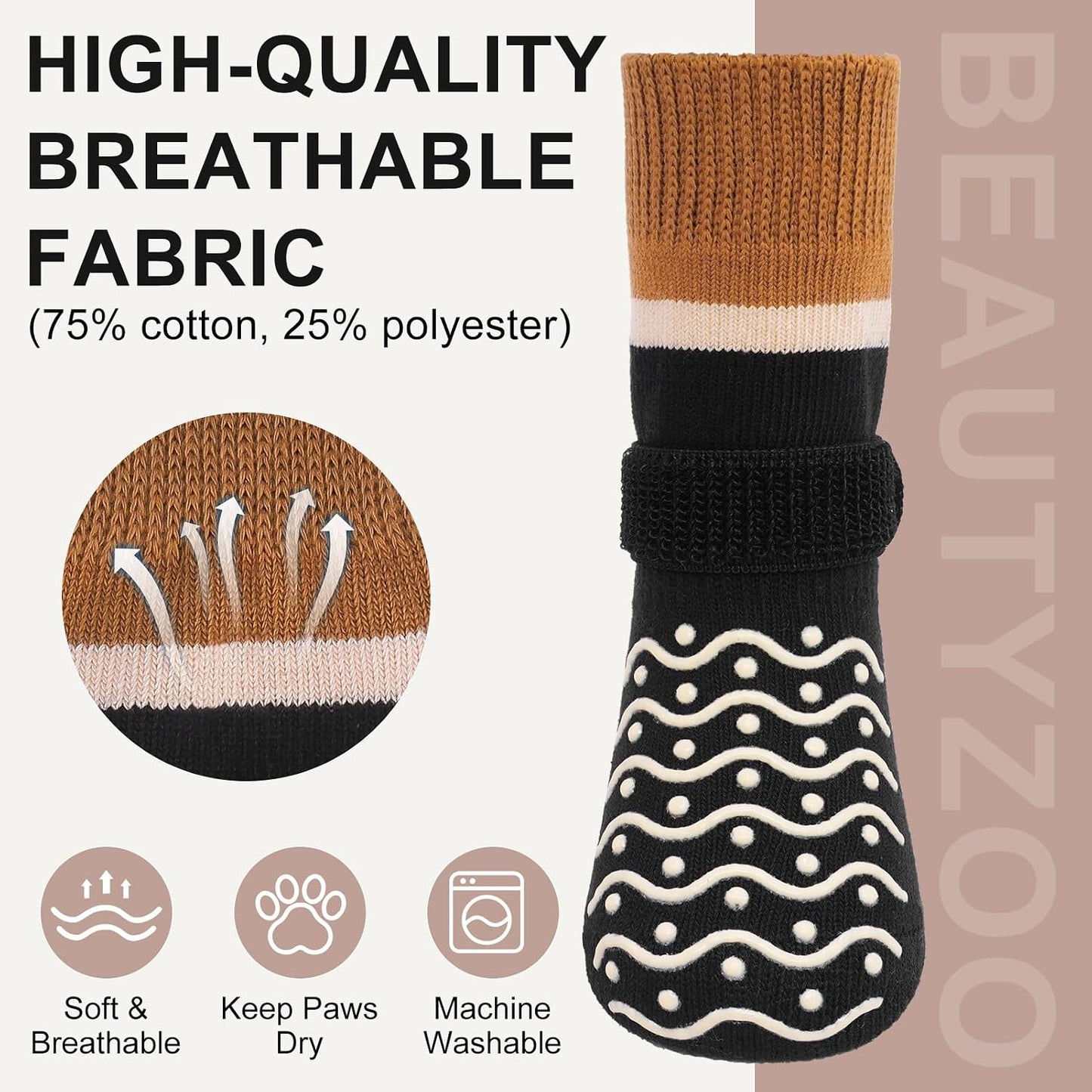 Side profile of Beautyzoo dog booties on pet paw