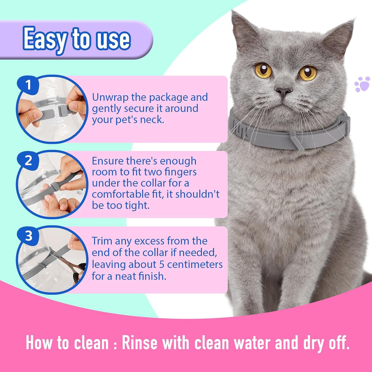 Instructions label on Kaden flea collar packaging