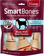 Authentic USA imported SmartBones dog chews pack of three large bones for dental care