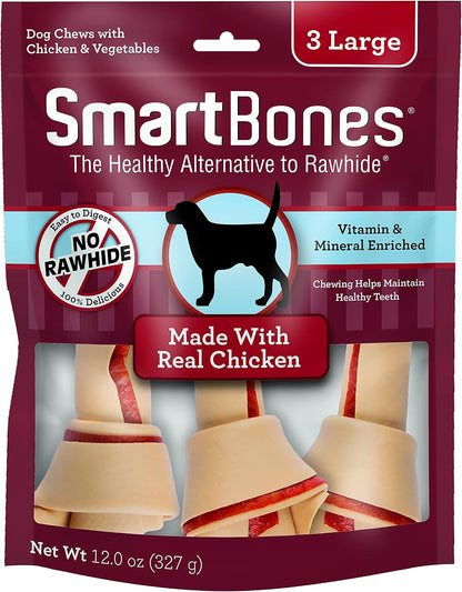 Authentic USA imported SmartBones dog chews pack of three large bones for dental care