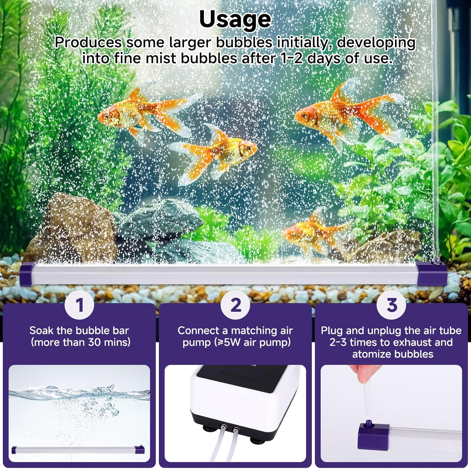 Hygger anti-clogging aquarium bubble strip close-up view