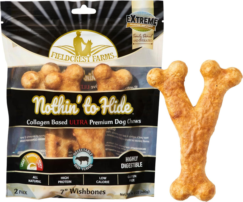 Fieldcrest Farms Nothin' to Hide 3-inch Ultra Wishbones Treats - Natural Rawhide Alternative Treats for Dogs, Collagen Based Snack for Heavy Chewers up to 15lbs - Beef Flavor, 12 Pack - Image 10