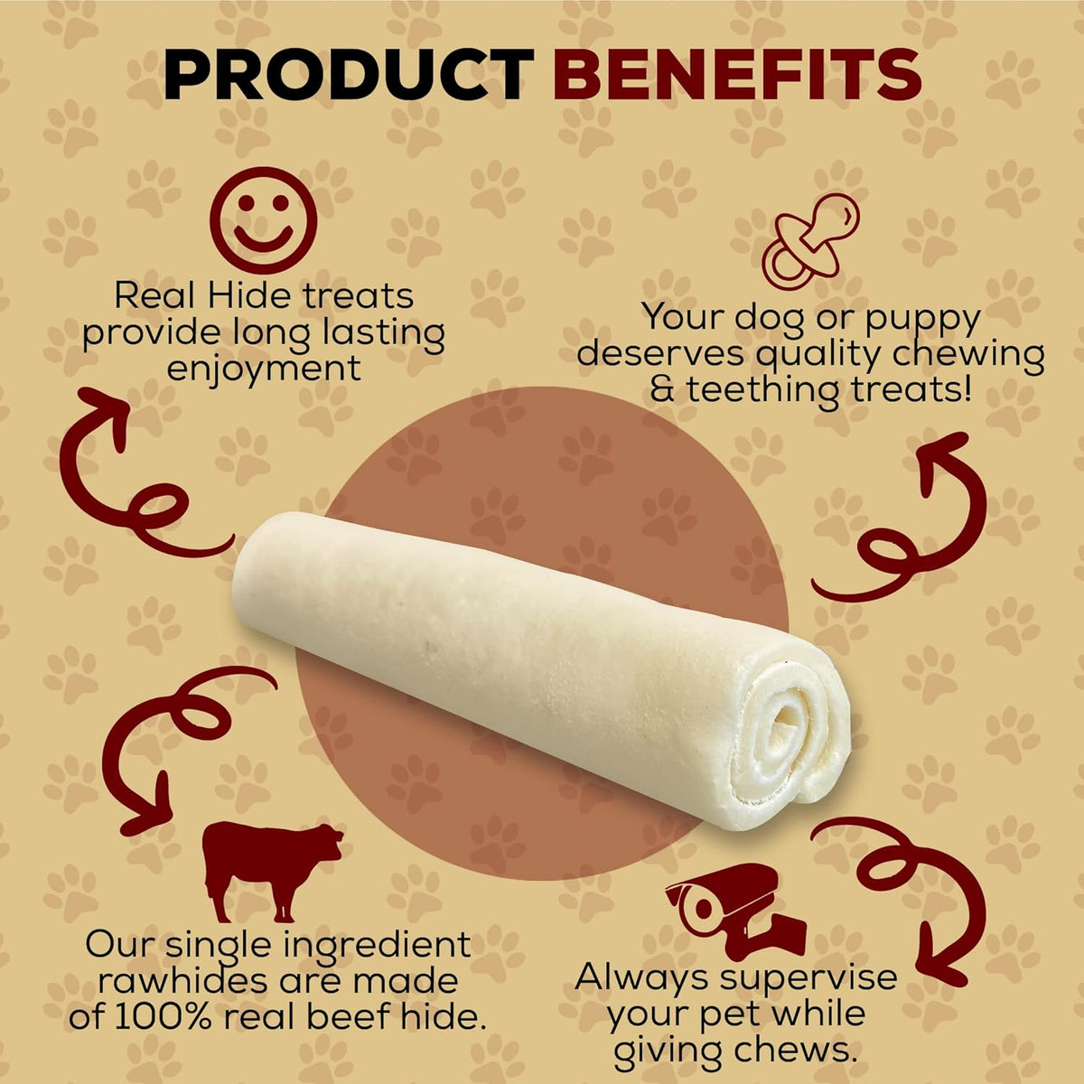 Real Hide long lasting grass fed free range beef hide chew treats for aggressive chewers