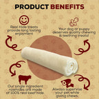 Real Hide premium rawhide dog treats demonstrating the durable un cut single sheet construction.
