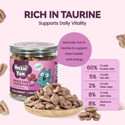 Freeze dried chicken heart cat treats used as a nutritious food topper