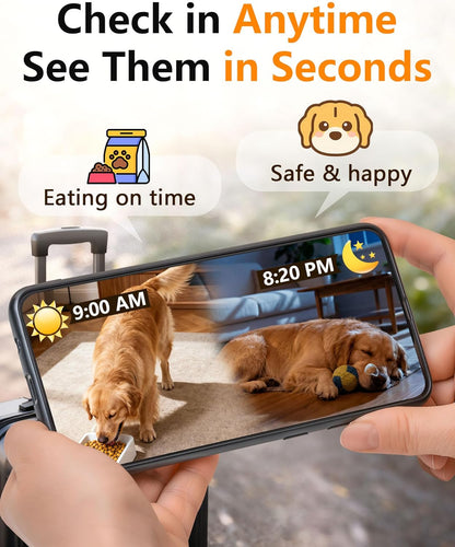 Night vision camera footage example from the UTCG smart dog feeder showing remote pet monitoring.