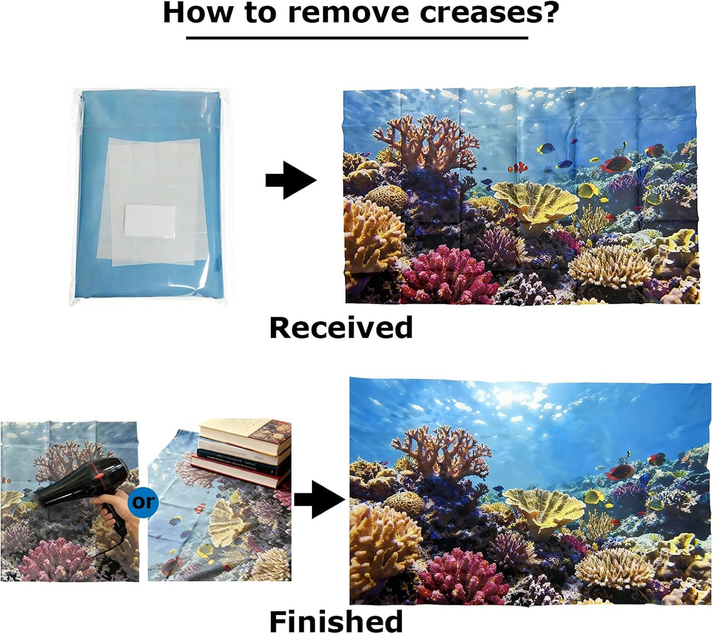 Four different undersea rock and coral designs for aquarium backdrop