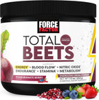 Force Factor Total Beets Energy Drink Mix front view of 214 gram container for nitric oxide boost.