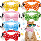 Side angle view of a festive Hsei cat collar with its removable bow tie fully attached.