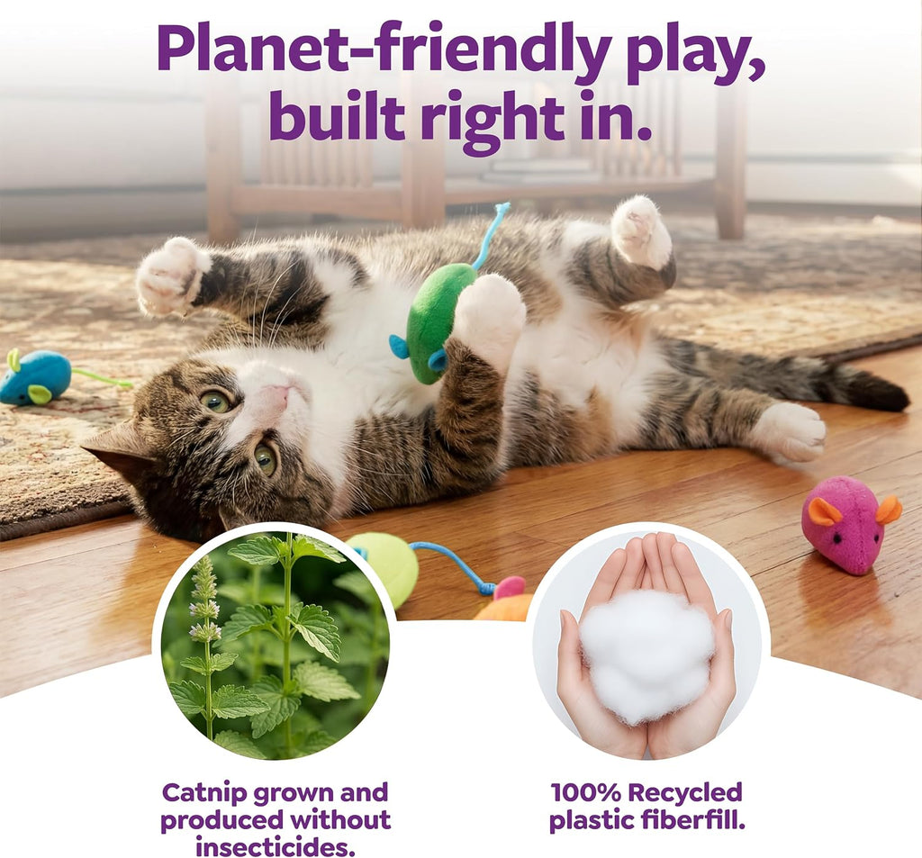 SmartyKat Skitter Critters cat toy value pack spread out to show all fifteen individual mice.
