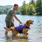 Inside lining of neoprene dog life jacket showing ergonomic fit