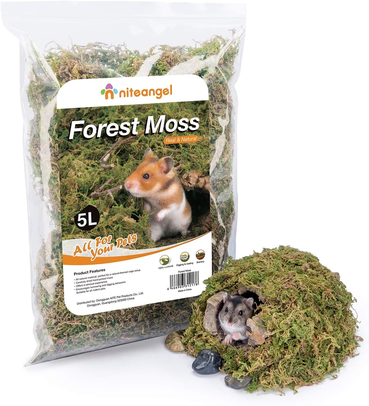 Niteangel 5L Forest Moss Soft Natural Moss Bedding Nesting for Dwarf Syrian Hamsters, Gerbils, mices, Degus or Other Small Animal - Image 1