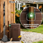 Nevink 12 liter pet waste station being operated hands free by a foot pedal in an outdoor yard.