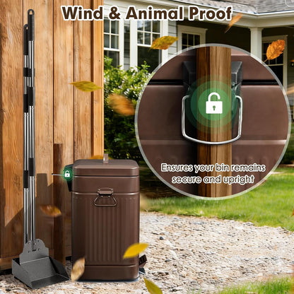 Nevink 12 liter pet waste station being operated hands free by a foot pedal in an outdoor yard.