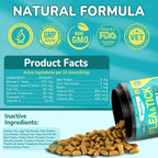 Side view of Woyamay dog supplement packaging highlighting safe use instructions for puppies and adult dogs.