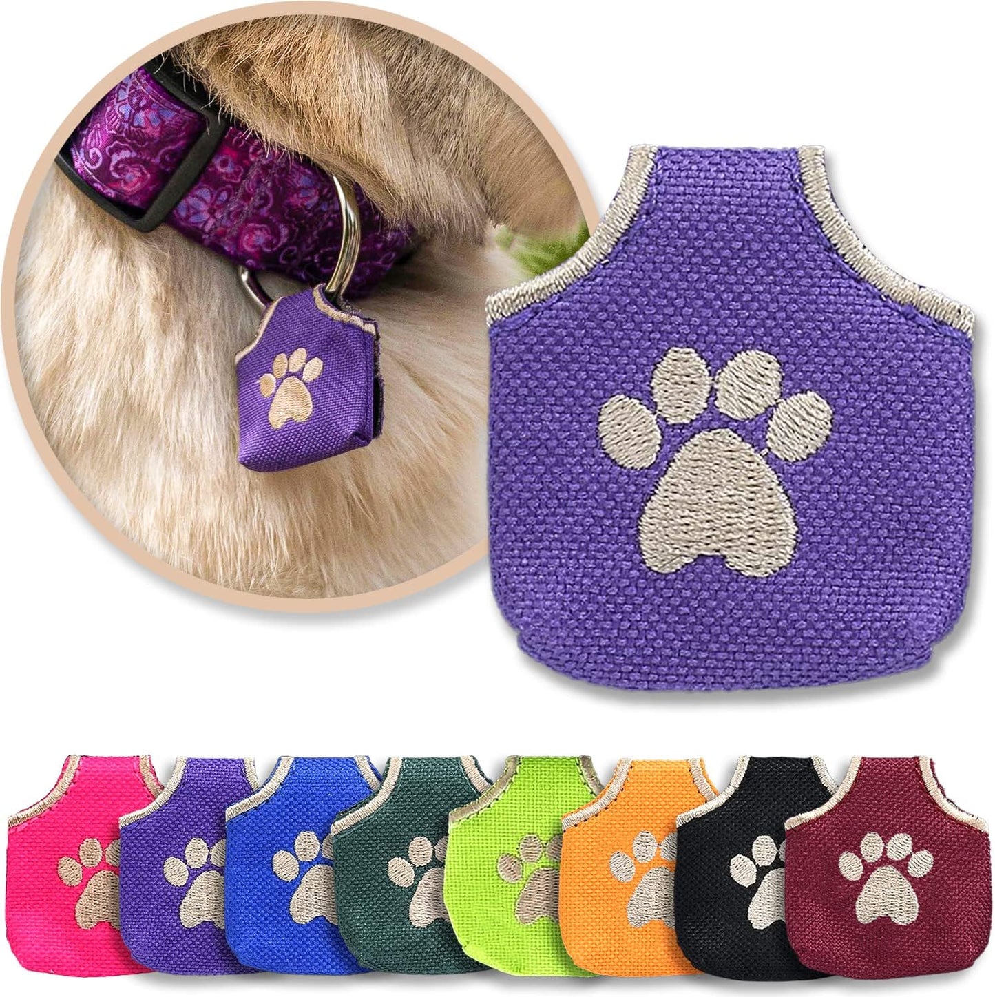 Woofhoof Dog Tag Silencer, Pink Pawprint - Quiet Noisy Pet Tags - Fits Up to Four Pet IDs - Dog Tag Cover Protects Metal Pets IDs, Made of Durable Nylon, Universal Fit, Machine Washable - Image 11