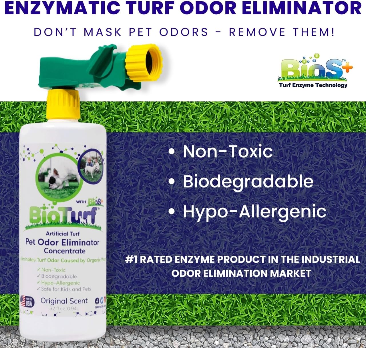 BioTurf pet odor eliminator concentrate with hose sprayer attachment